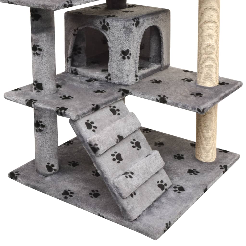 Arbre à chat et griffoir Sisal 125 cm Empreintes de pattes Gris