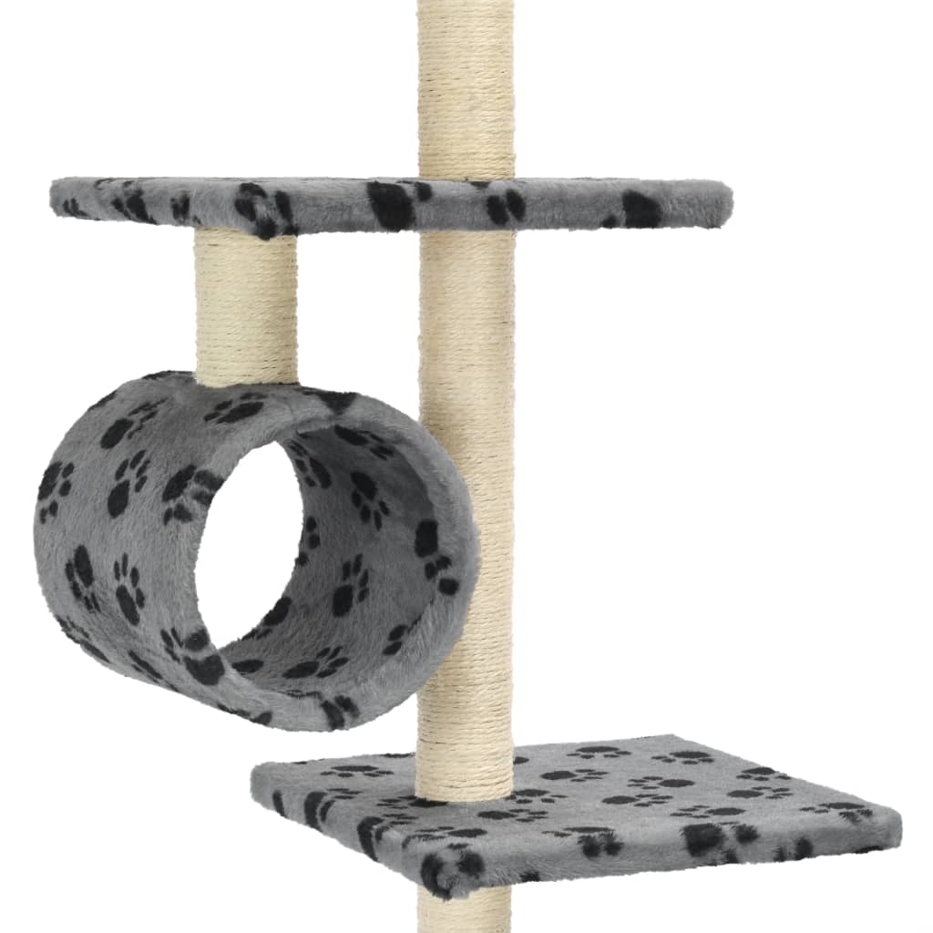 Arbre à chat avec griffoirs en sisal 260 cm Gris Motif pattes