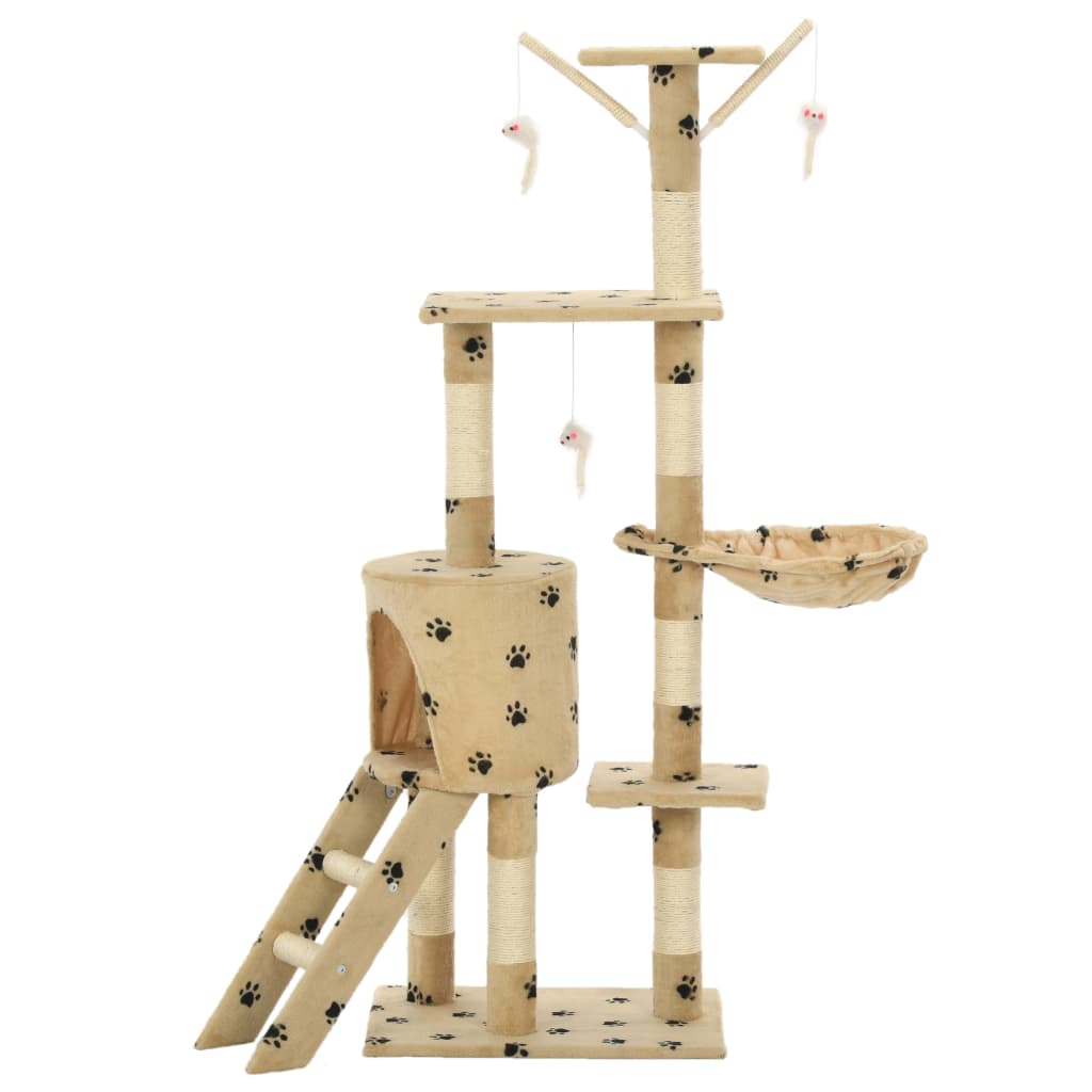 Arbre à chat avec griffoir en sisal 138cm Beige Motif de pattes