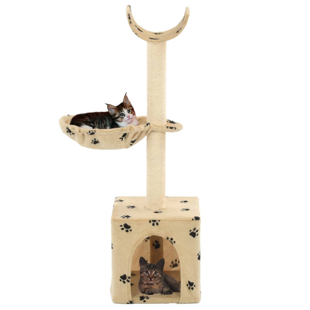 Arbre à chat et griffoirs en sisal 105 cm Beige Motif de pattes