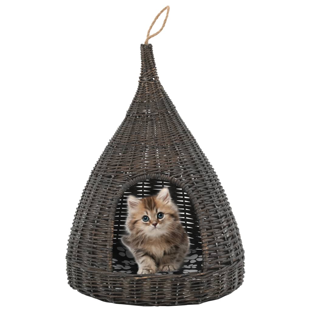 Panier pour chats avec coussin Gris 40x60 cm Saule naturel