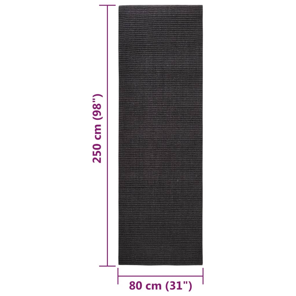 Tapis en sisal pour griffoir noir 80x250 cm