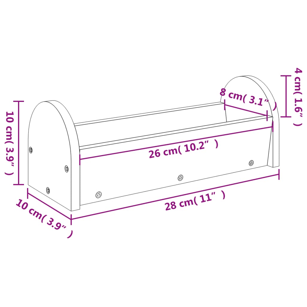 Mangeoire à foin pour lapins 28x10x10 cm bois massif de sapin