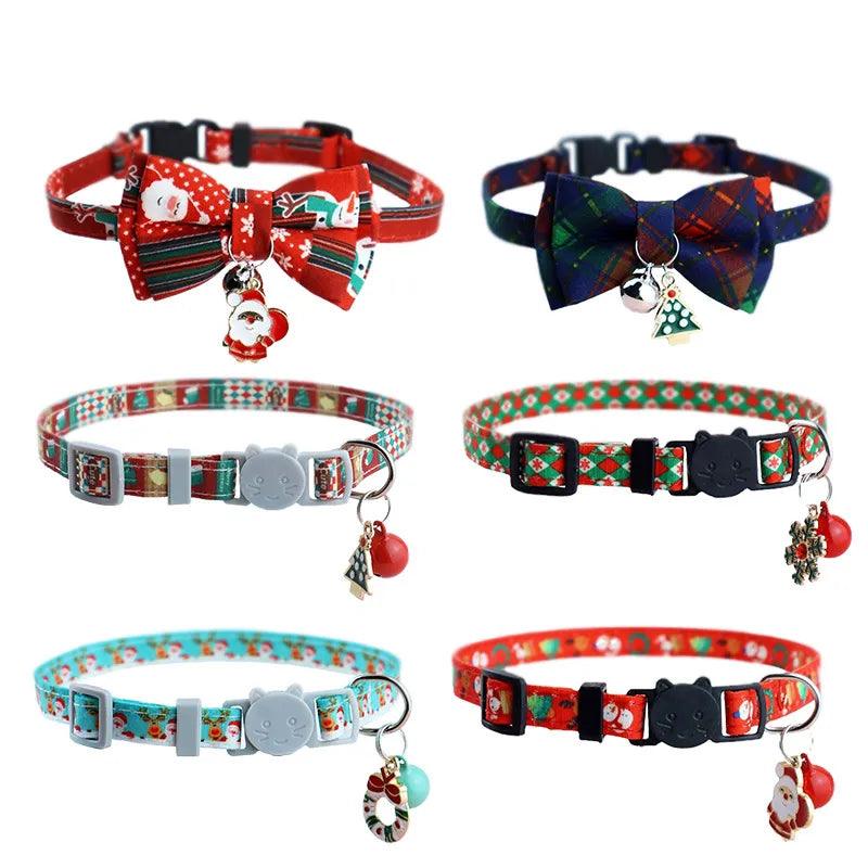 Personalized Pet Collar Christmas Elements Ornaments Cat Collar Adjustable Buckle With Bells Bow Tie Puppy Collars Pet Supplies - Animalerie en ligne Kat-Shop