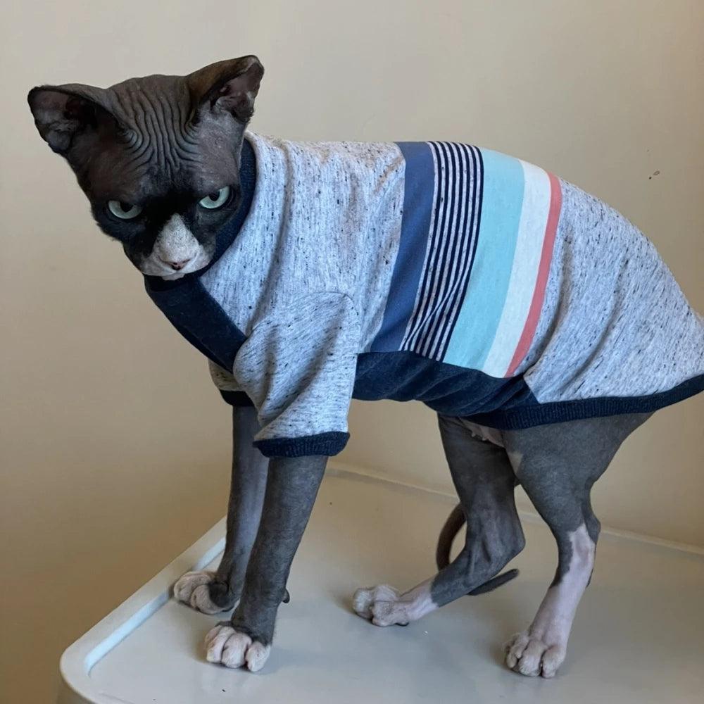 Sphynx Cat Clothes Cotton Striped T-shirt for Puppy Fashion Winter Undercoat For Devon Rex in good elastic Jumsuit in Autumn - Animalerie en ligne Kat-Shop