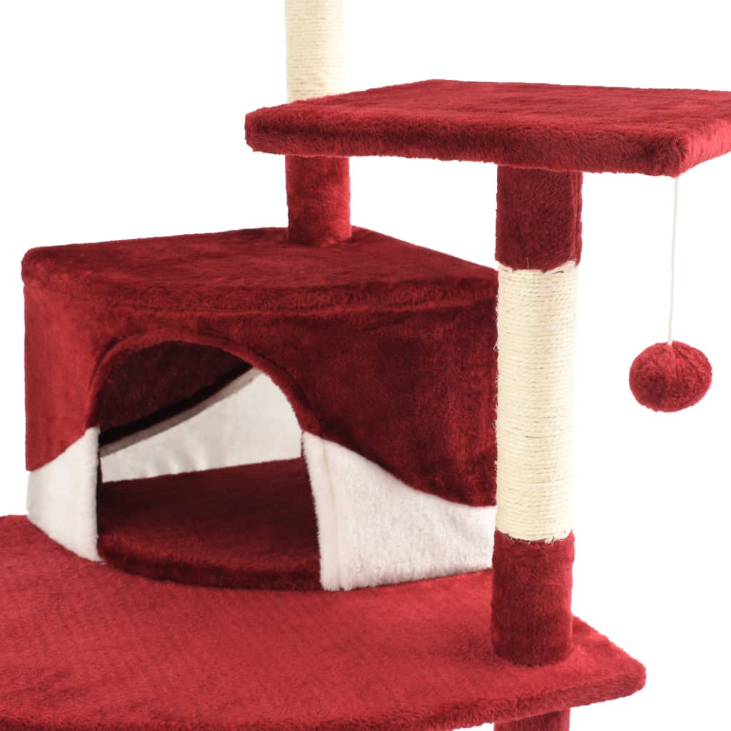 Arbre à chat avec griffoirs en sisal 203 cm Rouge et Blanc