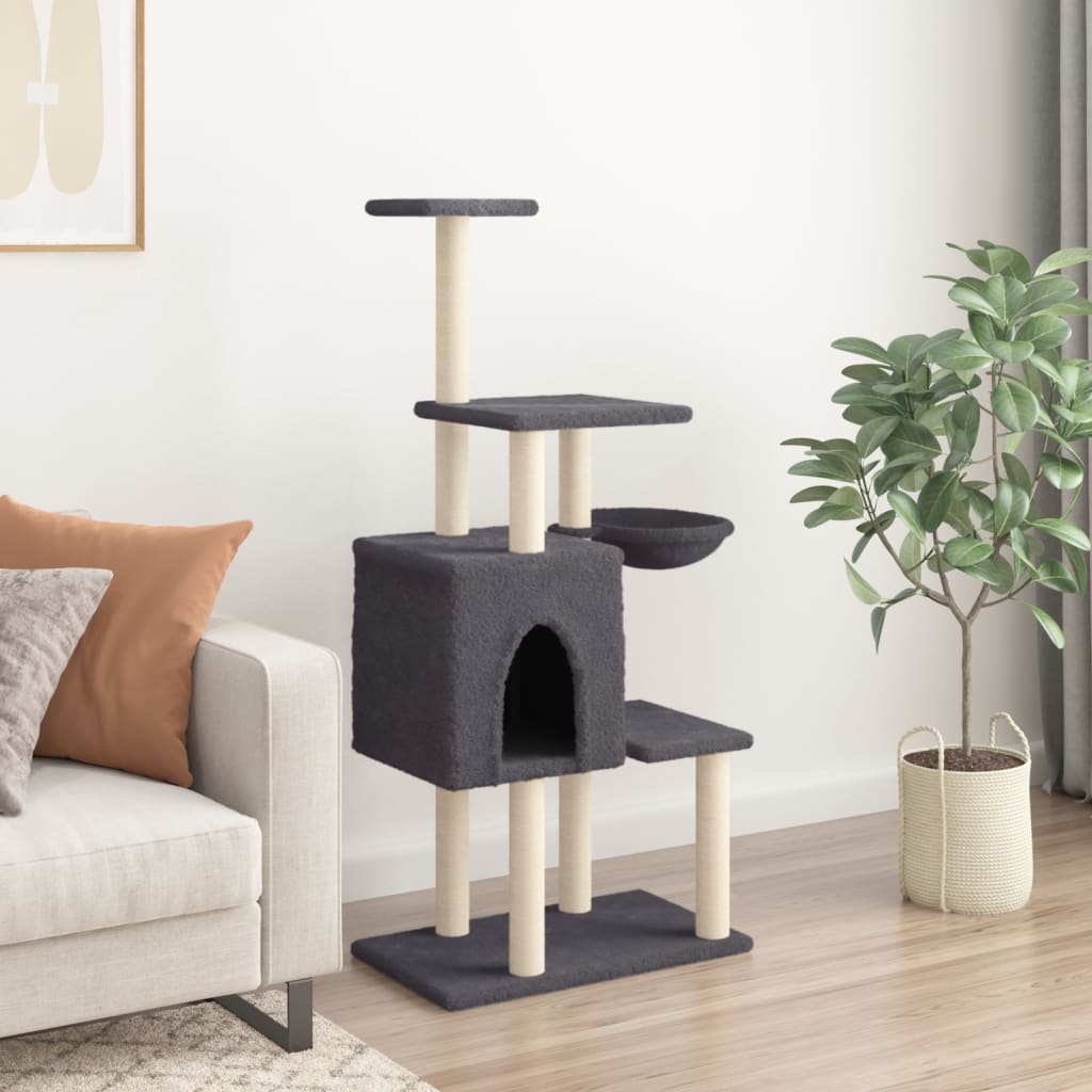 Arbre à chat avec griffoirs en sisal Gris foncé 131 cm