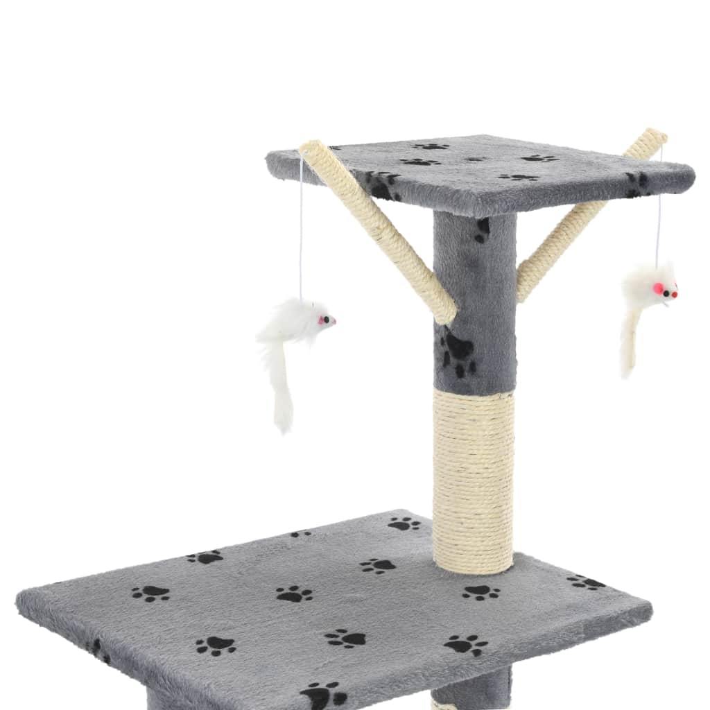 Arbre à chat avec griffoir en sisal 138 cm Gris Motif de pattes - www.kat-shop.be