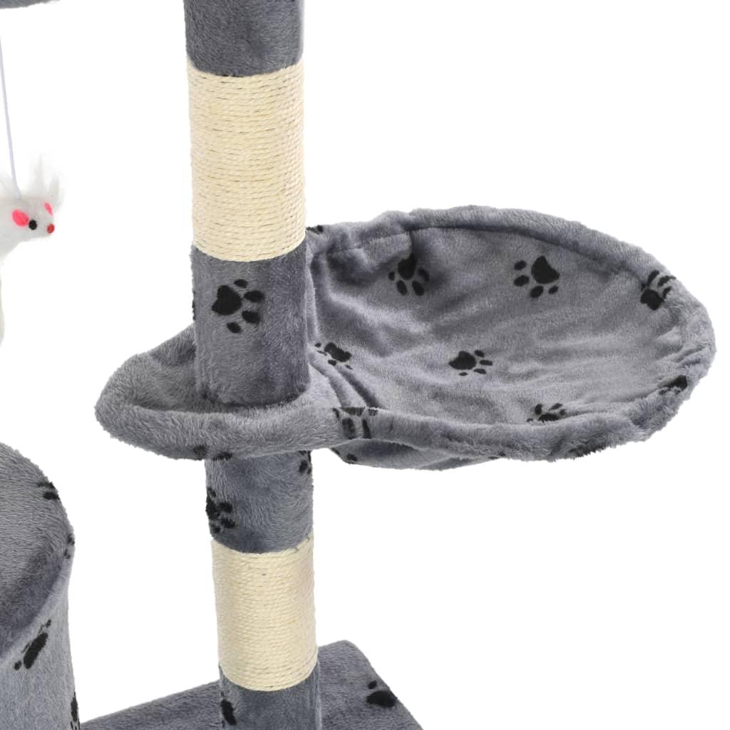 Arbre à chat avec griffoir en sisal 138 cm Gris Motif de pattes - Animalerie en ligne Kat-Shop
