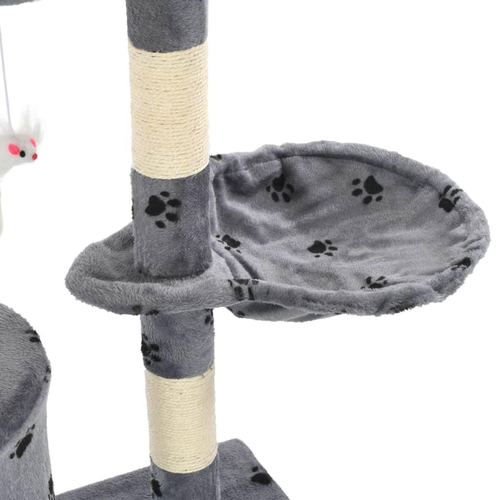 Arbre à chat avec griffoir en sisal 138 cm Gris Motif de pattes - www.kat-shop.be