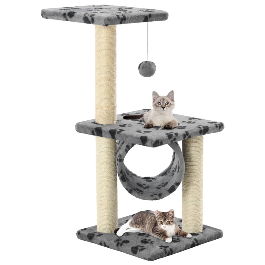 Arbre à chat avec griffoirs en sisal 65 cm Gris Motif de pattes - Animalerie en ligne Kat-Shop