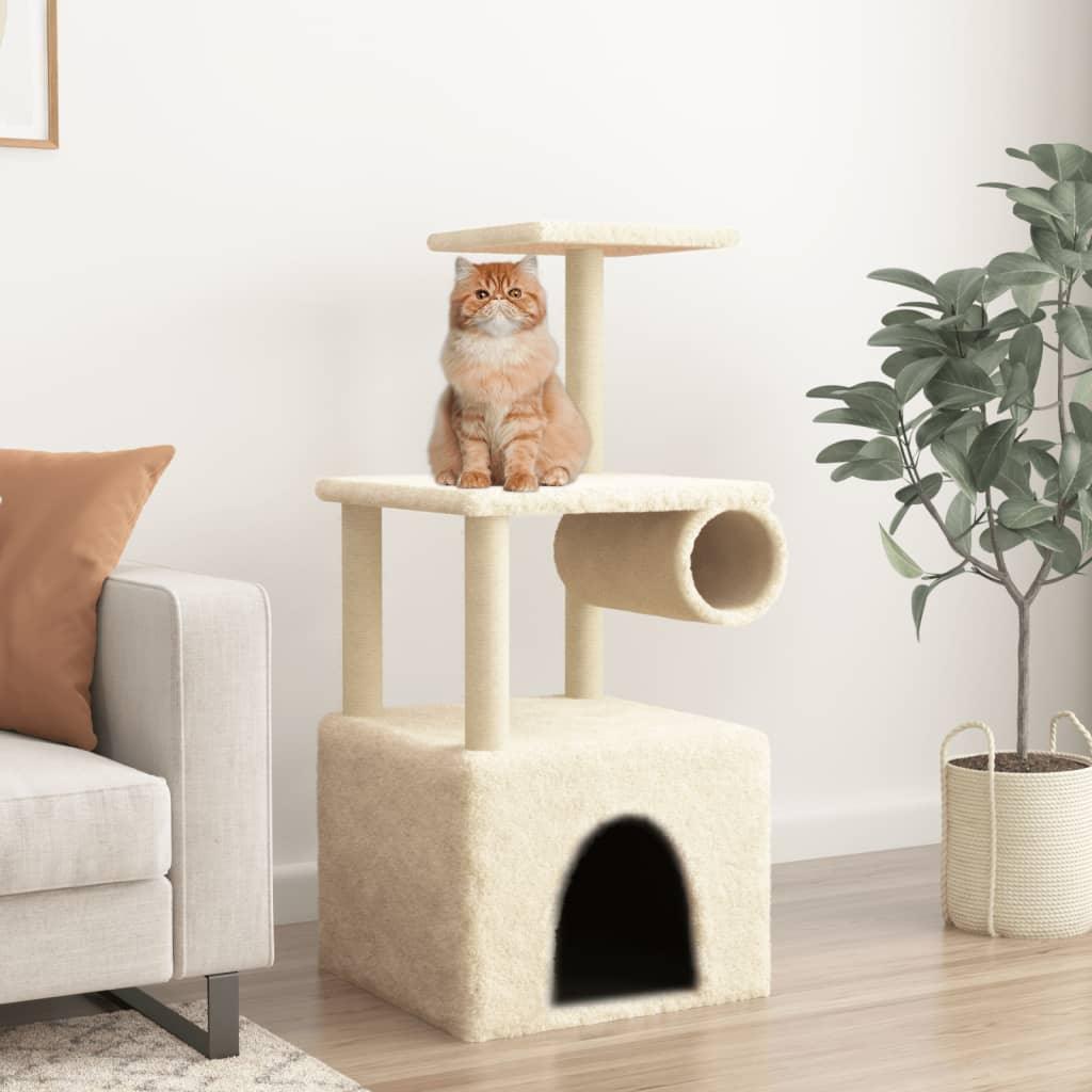 Arbre à chat avec griffoirs en sisal crème 109,5 cm - Animalerie en ligne Kat-Shop