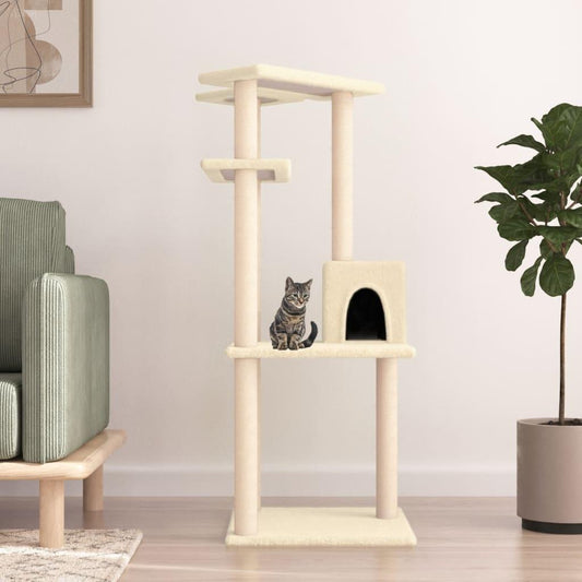 Arbre à chat avec griffoirs en sisal crème 123 cm - Animalerie en ligne Kat-Shop