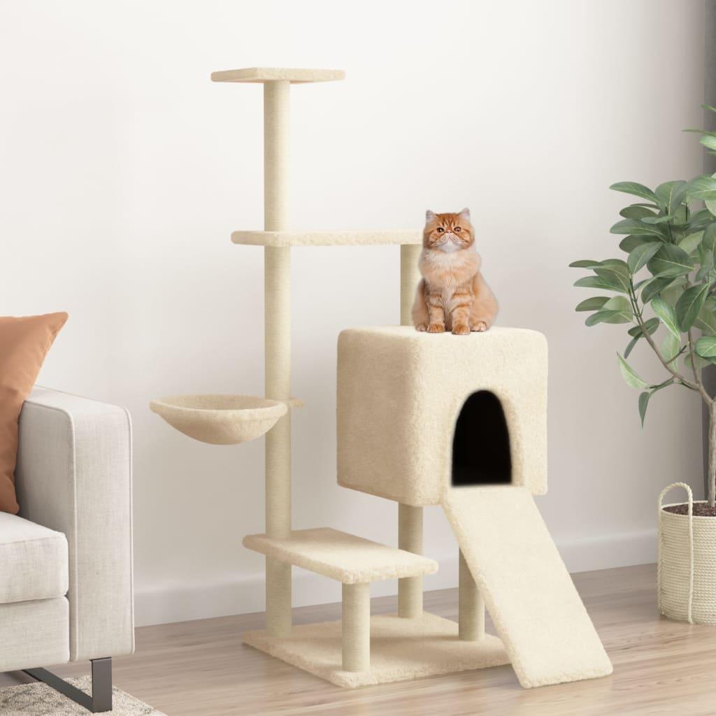 Arbre à chat avec griffoirs en sisal crème 130,5 cm - Animalerie en ligne Kat-Shop