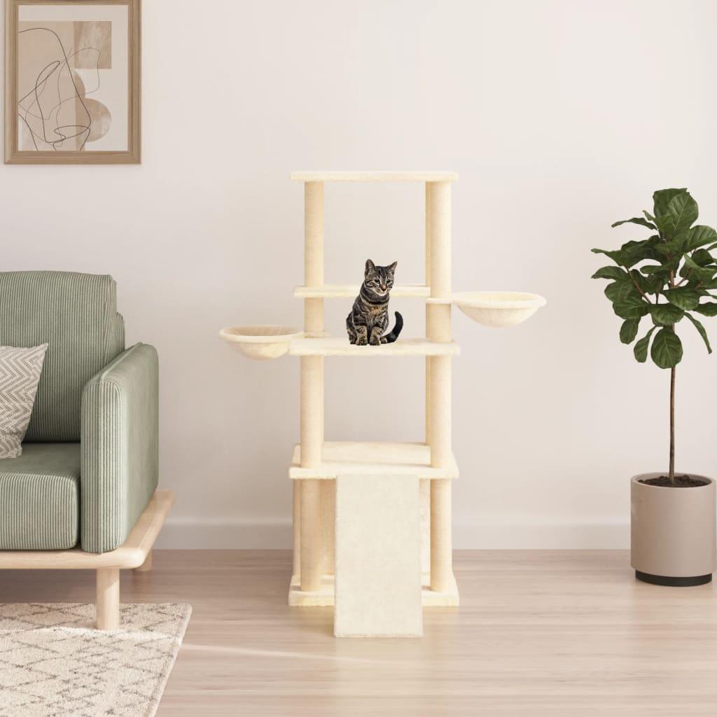 Arbre à chat avec griffoirs en sisal crème 133 cm - Animalerie en ligne Kat-Shop