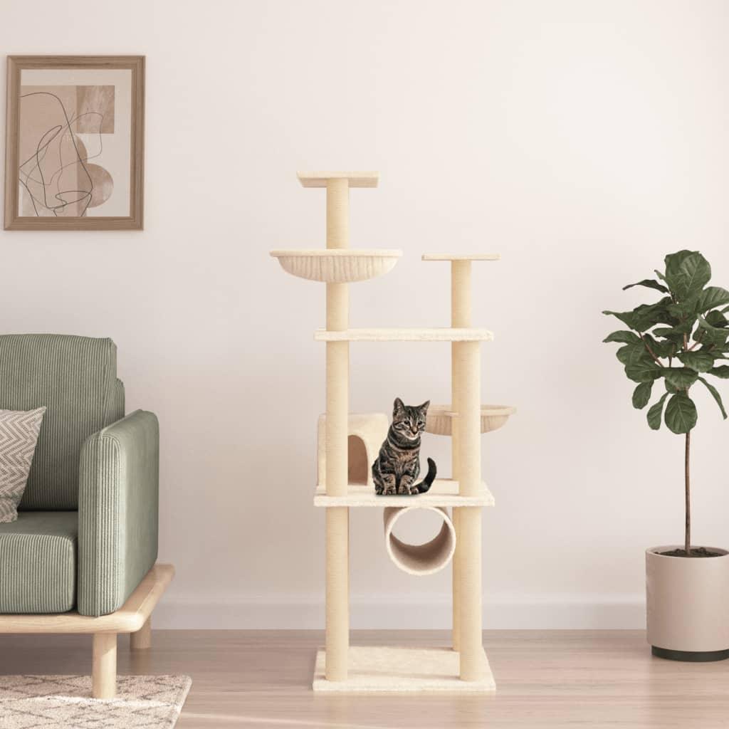 Arbre à chat avec griffoirs en sisal crème 141 cm - Animalerie en ligne Kat-Shop