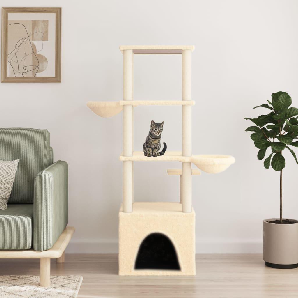Arbre à chat avec griffoirs en sisal crème 147 cm - Animalerie en ligne Kat-Shop