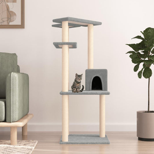 Arbre à chat avec griffoirs en sisal gris clair 123 cm - Animalerie en ligne Kat-Shop