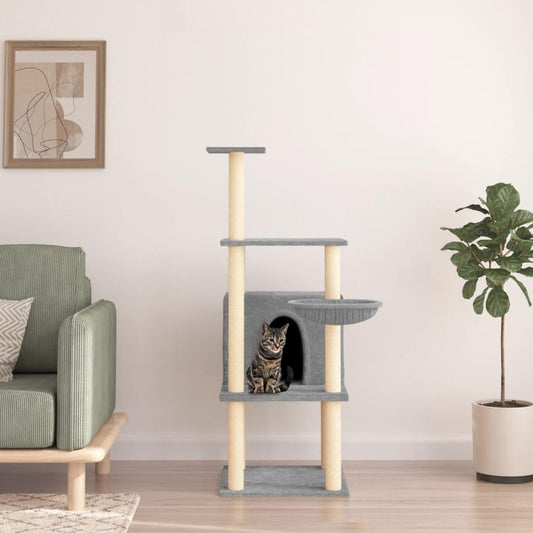 Arbre à chat avec griffoirs en sisal gris clair 132 cm - Animalerie en ligne Kat-Shop