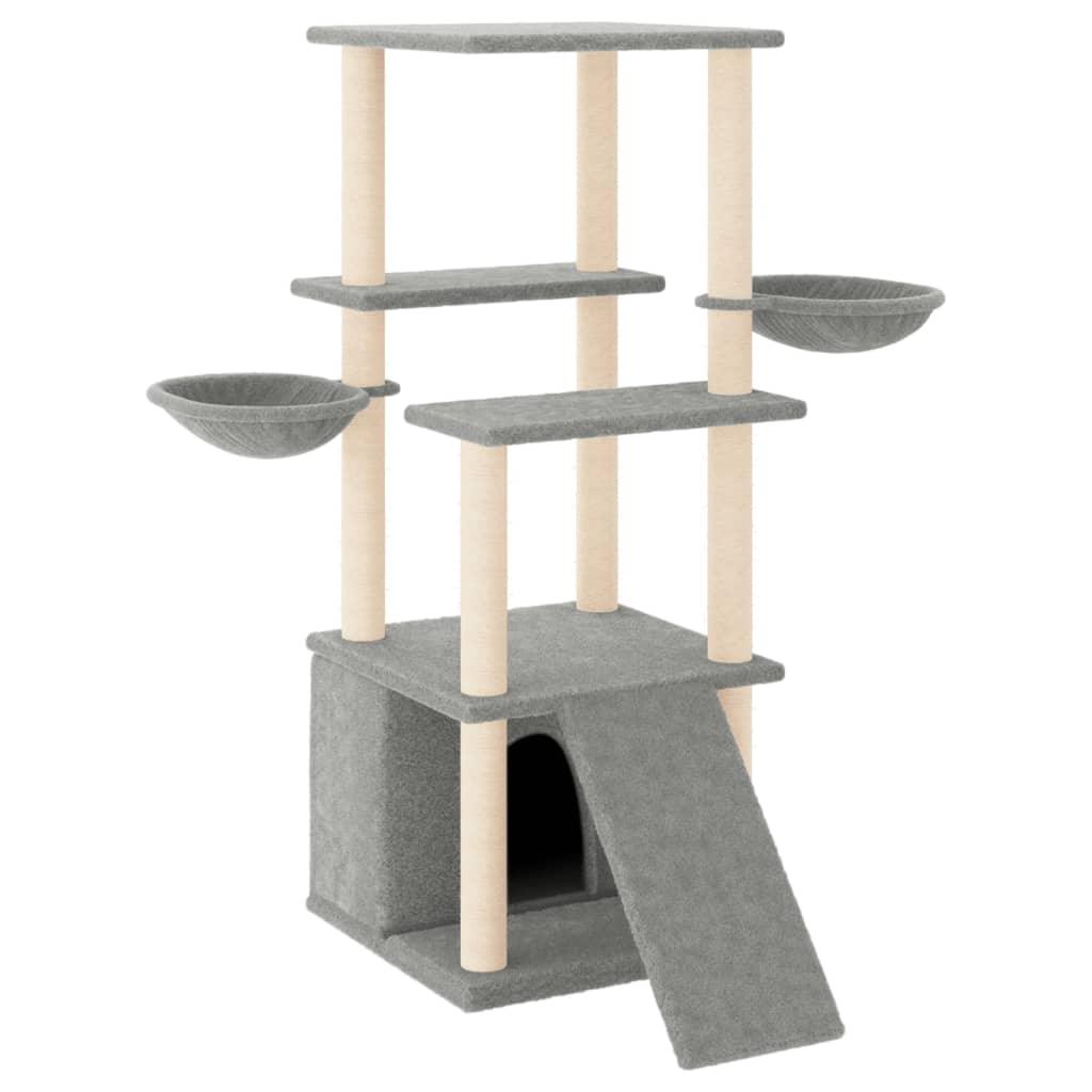 Arbre à chat avec griffoirs en sisal gris clair 133 cm - Animalerie en ligne Kat-Shop