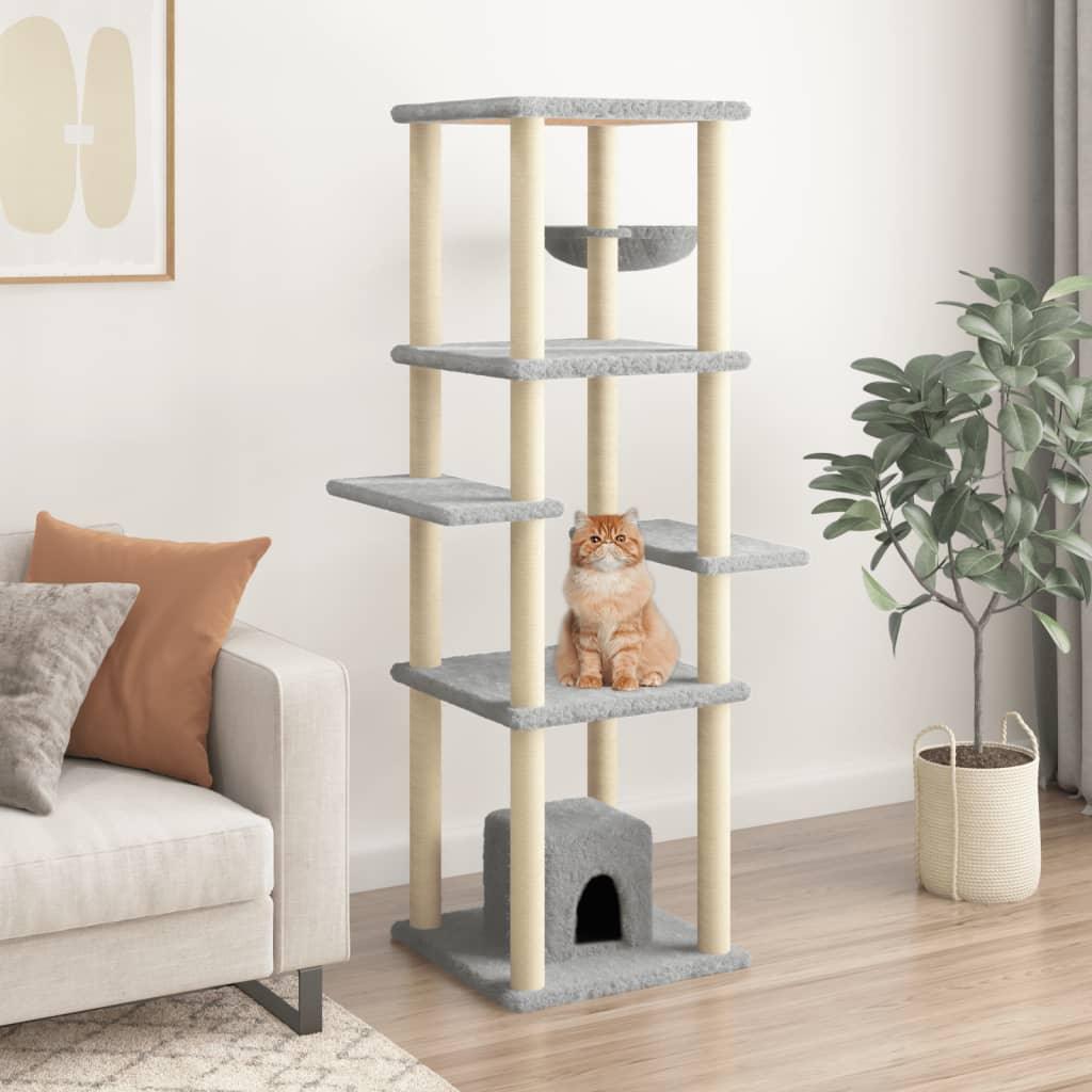 Arbre à chat avec griffoirs en sisal Gris clair 154 cm - Animalerie en ligne Kat-Shop