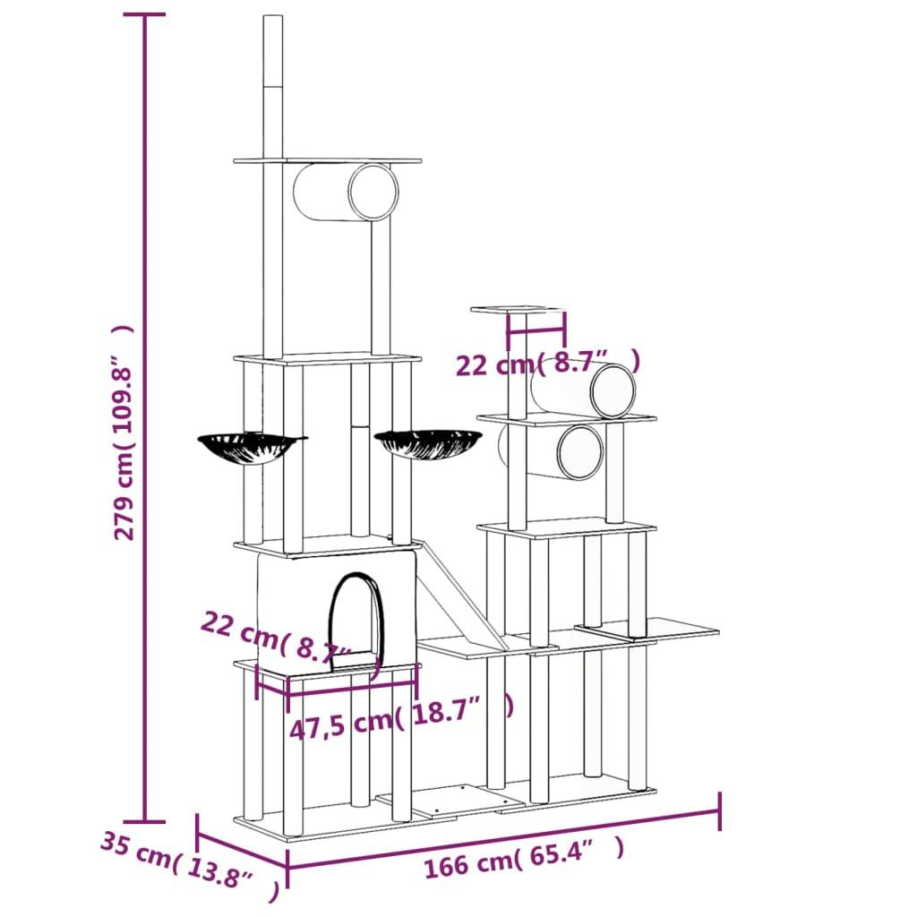 Arbre à chat avec griffoirs en sisal Gris clair 279 cm - Animalerie en ligne www.kat-shop.be