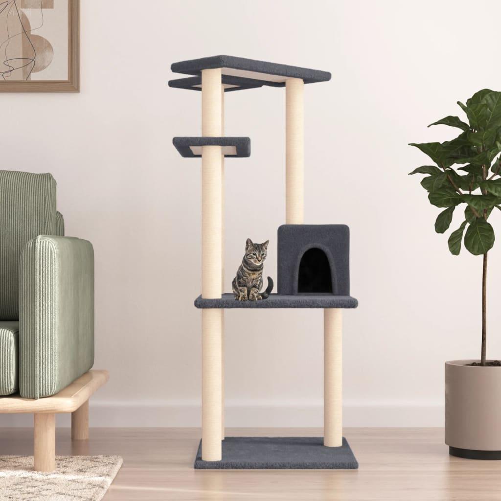 Arbre à chat avec griffoirs en sisal gris foncé 123 cm - Animalerie en ligne Kat-Shop