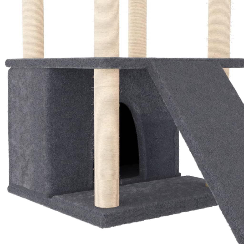 Arbre à chat avec griffoirs en sisal gris foncé 133 cm - Animalerie en ligne Kat-Shop