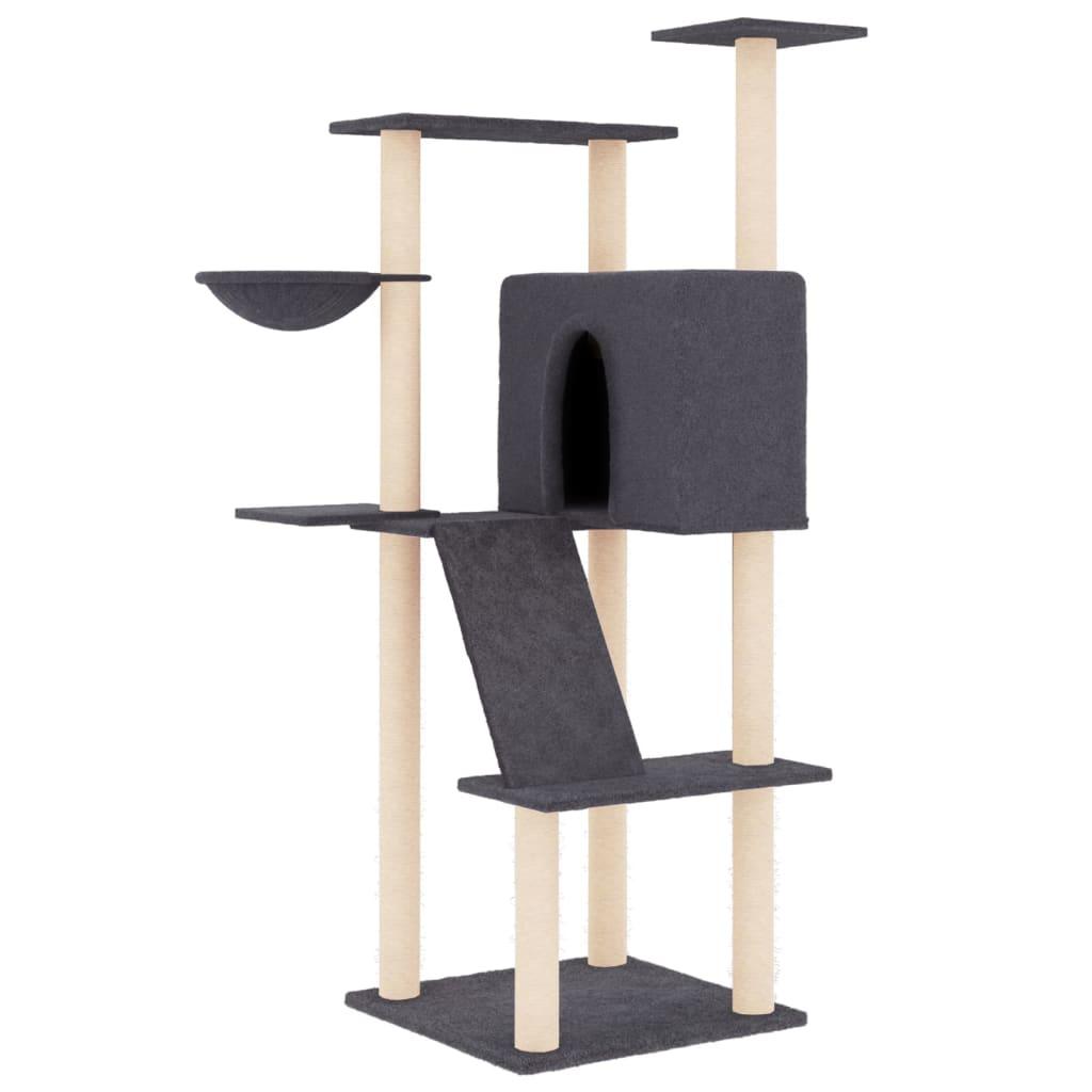 Arbre à chat avec griffoirs en sisal gris foncé 143 cm - Animalerie en ligne Kat-Shop