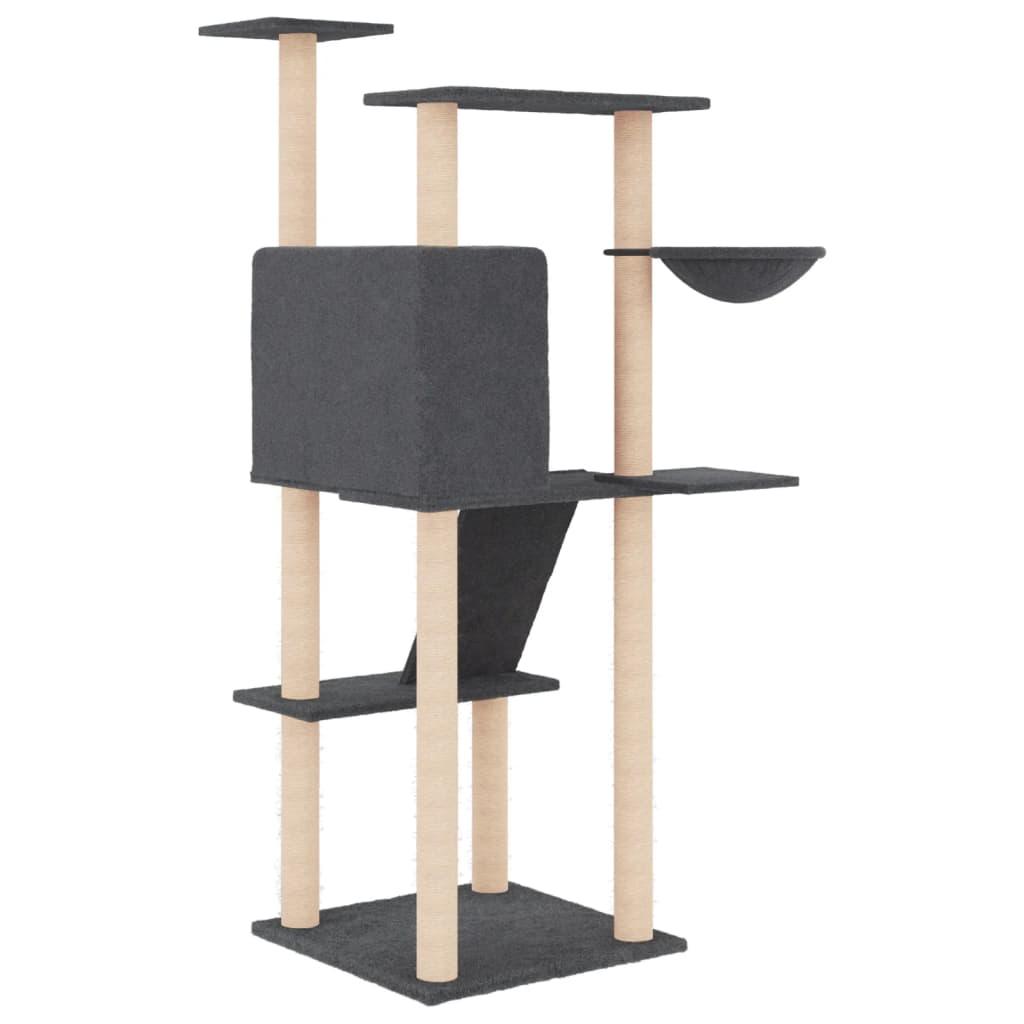 Arbre à chat avec griffoirs en sisal gris foncé 143 cm - Animalerie en ligne Kat-Shop