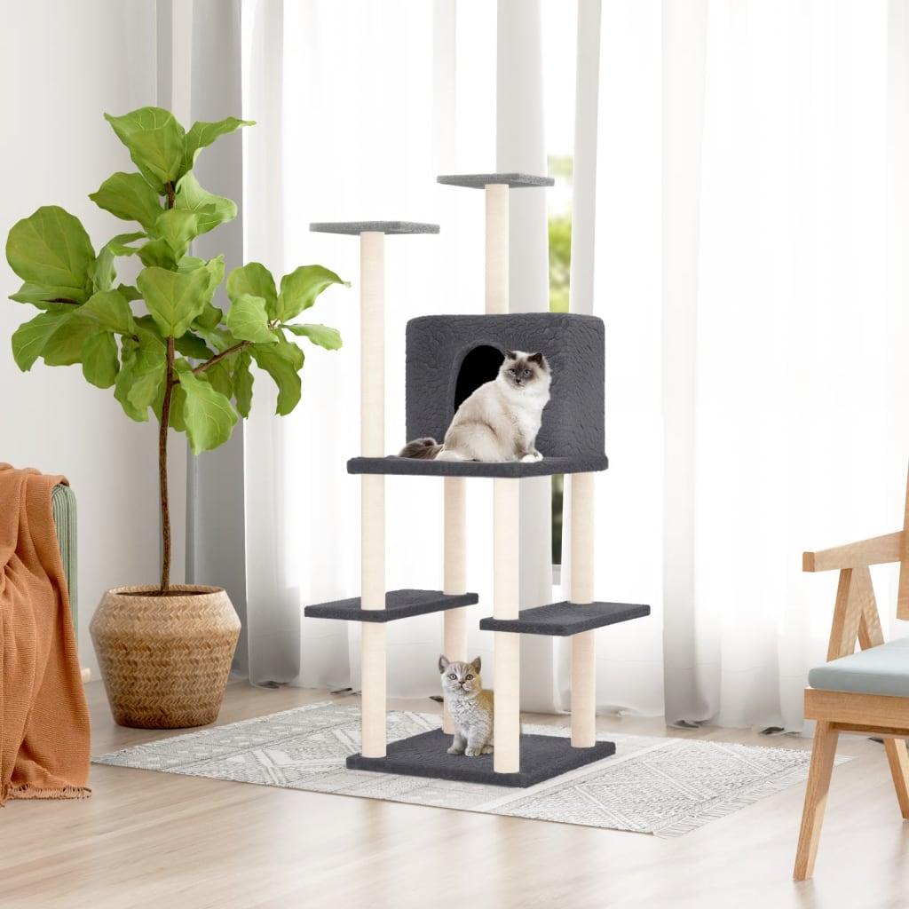 Arbre à chat avec griffoirs en sisal Gris foncé 144,5 cm - Animalerie en ligne www.kat-shop.be