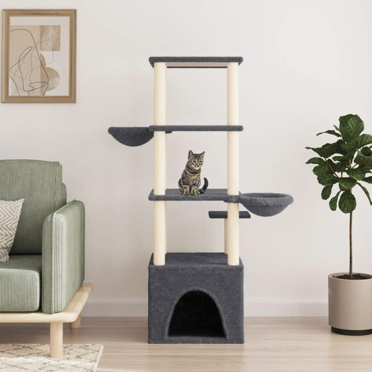 Arbre à chat avec griffoirs en sisal gris foncé 147 cm - Animalerie en ligne Kat-Shop