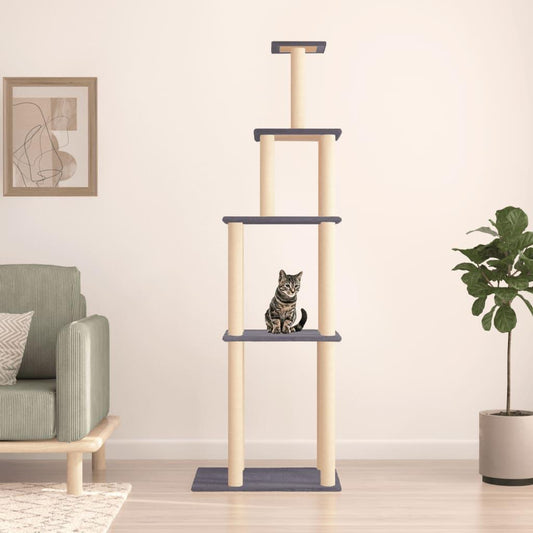 Arbre à chat avec griffoirs en sisal gris foncé 183 cm - Animalerie en ligne Kat-Shop
