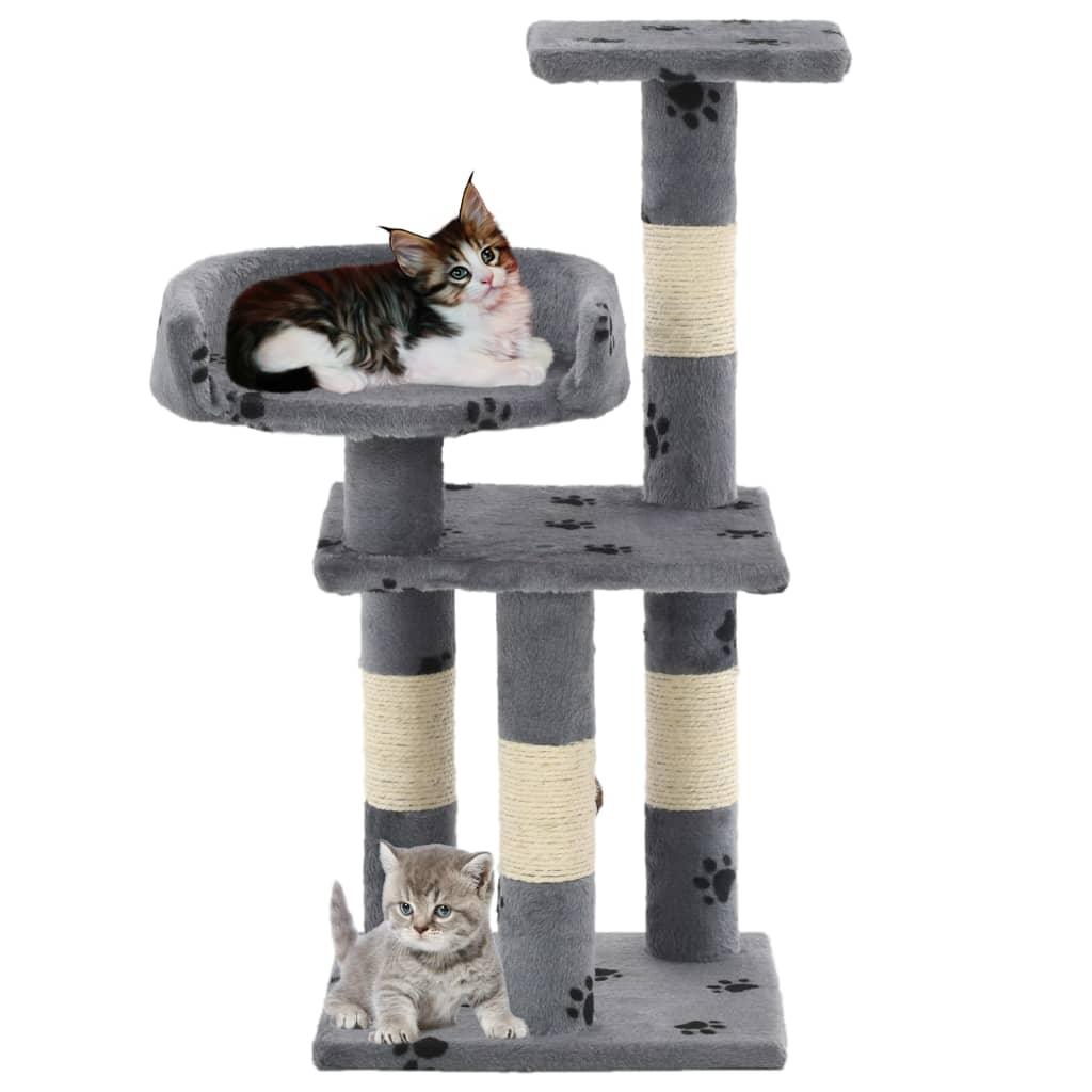 Arbre à chat et griffoir Sisal 65 cm Empreintes de pattes Gris - Animalerie en ligne Kat-Shop