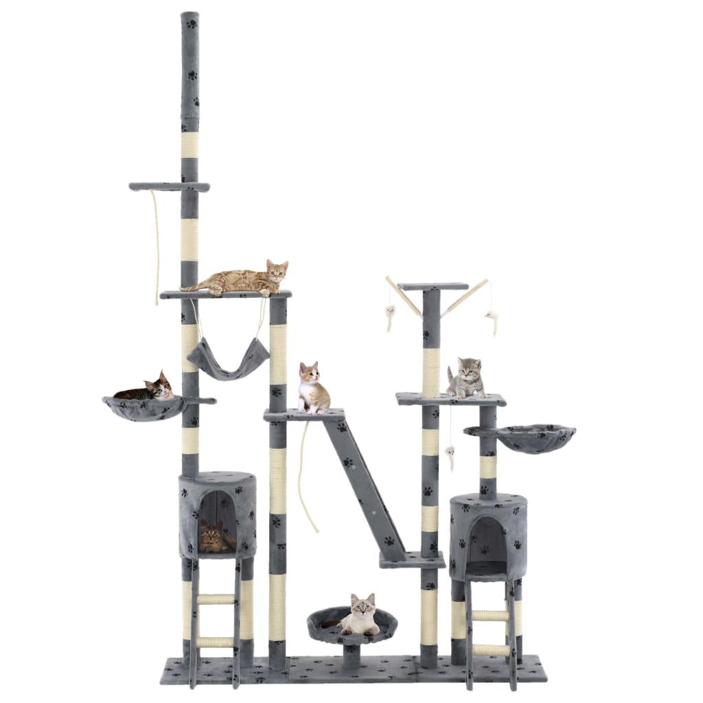 Arbre à chat et griffoirs 230-250 cm Empreintes de pattes Gris - Animalerie en ligne Kat-Shop