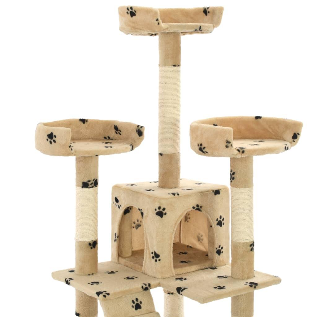 Arbre à chat et griffoirs en sisal 170 cm Beige Motif de pattes - Animalerie en ligne Kat-Shop
