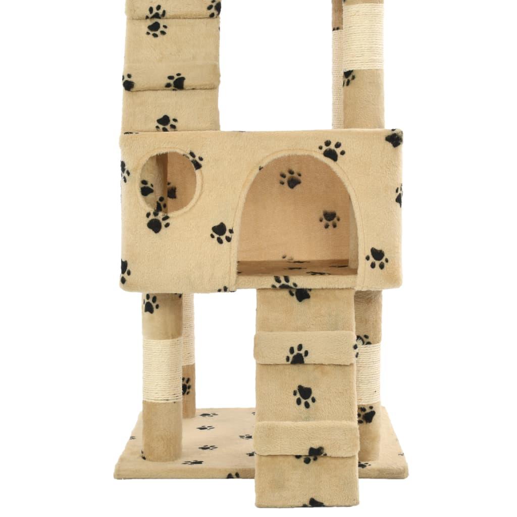 Arbre à chat et griffoirs en sisal 170 cm Beige Motif de pattes - Animalerie en ligne Kat-Shop