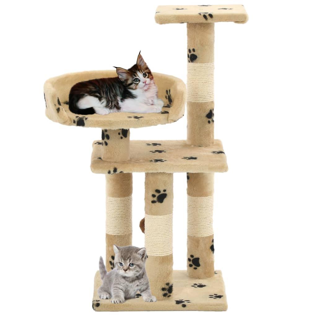 Arbre à chat et griffoirs en sisal 65 cm Beige Motif de pattes - Animalerie en ligne Kat-Shop