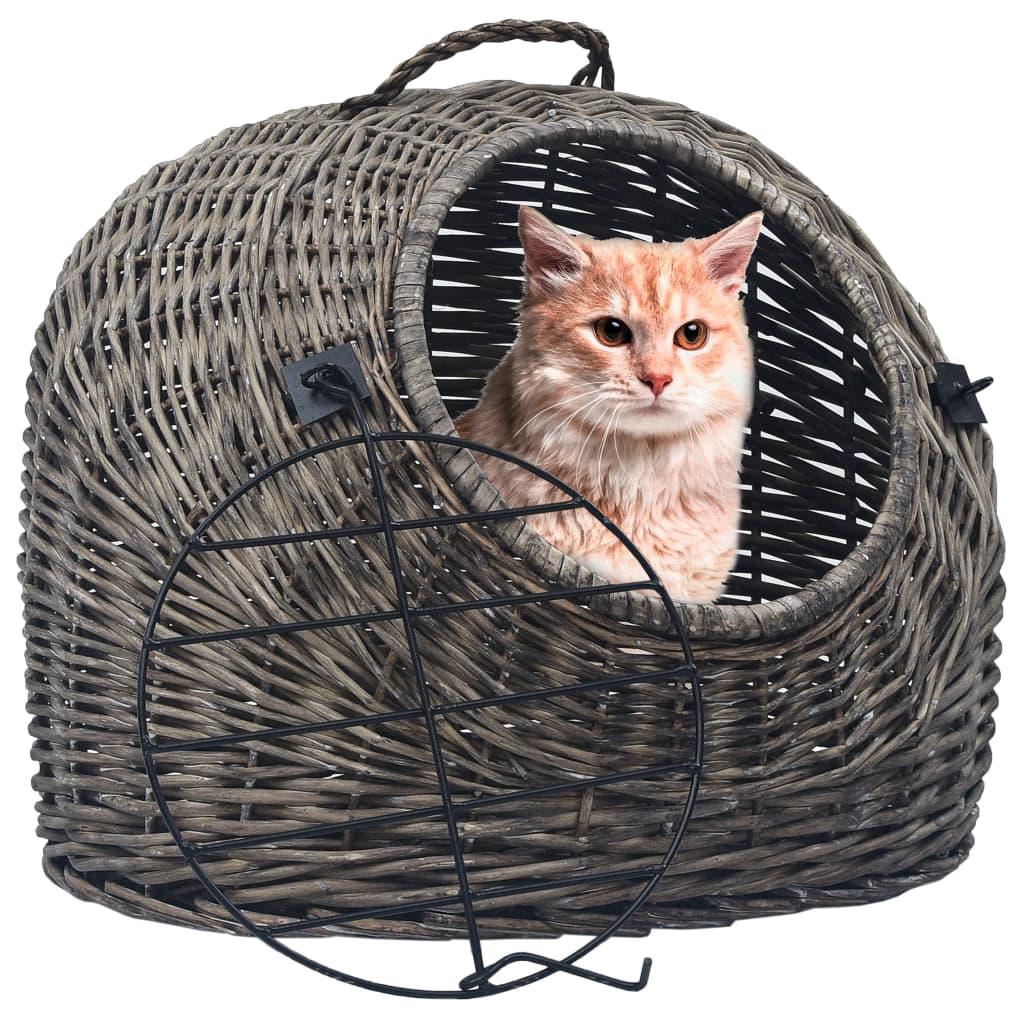 Cage de transport pour chats Gris 45x35x35 cm Saule naturel - Animalerie en ligne Kat-Shop