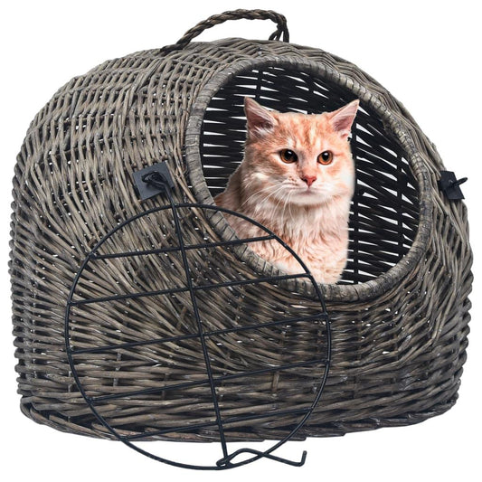 Cage de transport pour chats Gris 60x45x45 cm Saule naturel - Animalerie en ligne Kat-Shop