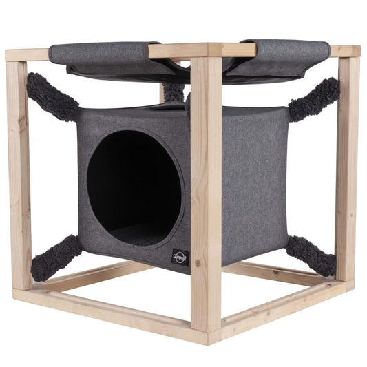 Quapas! Lit pour chats avec hamac Catcube Gris M 54x54x54 cm - Animalerie en ligne Kat-Shop