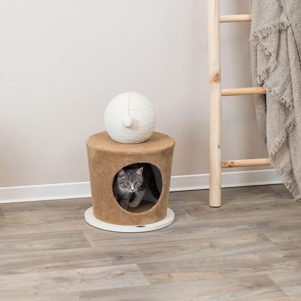 TRIXIE Grotte pour chat avec balle à gratter 36x50 cm Taupe - Animalerie en ligne Kat-Shop